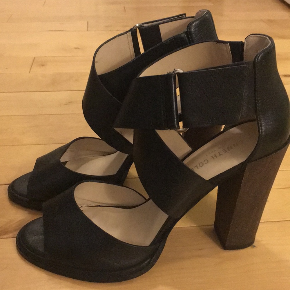 Kenneth Cole Black Leather Block Heels